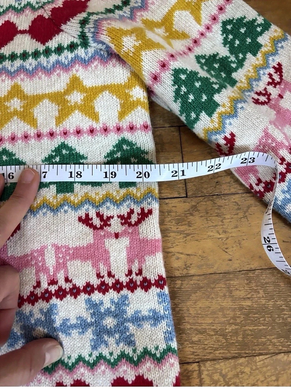 Rare Boden Fair Isle Crewneck Sweater in White & Pink Size Medium - Picture 8 of 11